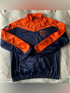 NFL Men's Navy and Orange Full-Zip Windbreaker with Bear Patch